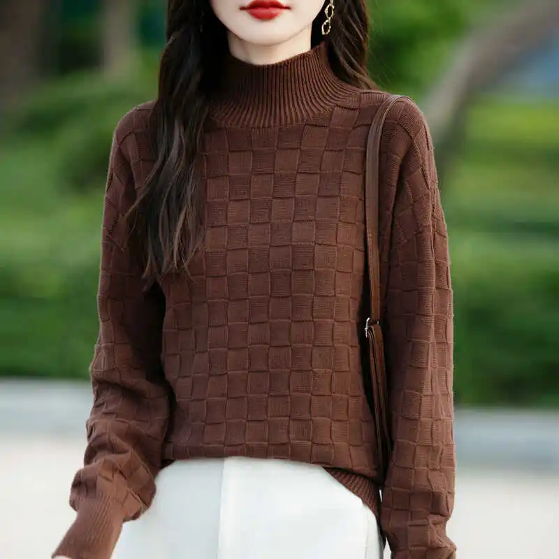 Women Sweater Mock Neck Korean Fashion Loose Pullovers Solid Long Sleeve Undershirt Warm Autumn Winter Warm Jumpers Knitwears - Image 4