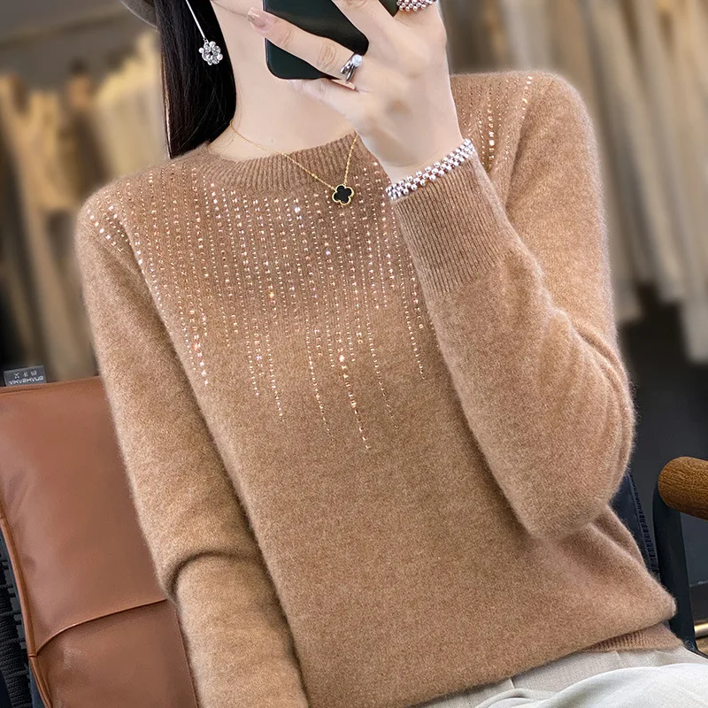 Women Sweater Thick Warm Long Sleeve O-neck Sequined Pullovers Autumn Winter Soft Bottoming Shirt Jumper Fashion Korean Knitwear - Image 4