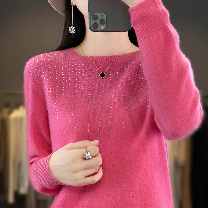Women Sweater Thick Warm Long Sleeve O-neck Sequined Pullovers Autumn Winter Soft Bottoming Shirt Jumper Fashion Korean Knitwear