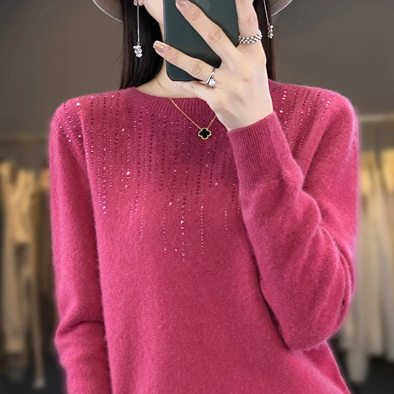 Women Sweater Thick Warm Long Sleeve O-neck Sequined Pullovers Autumn Winter Soft Bottoming Shirt Jumper Fashion Korean Knitwear - Image 6